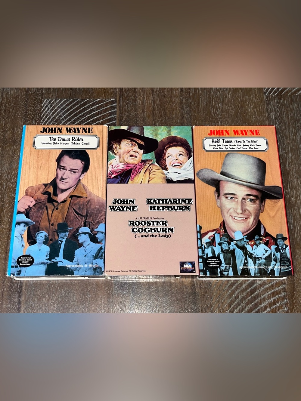 Lot of 3 John Wayne VHS Collection Hell Town The Dawn Rider Rooster Cogburn
